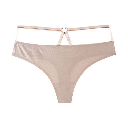 Thong Panty in ice silk seamless with ring design connected waist