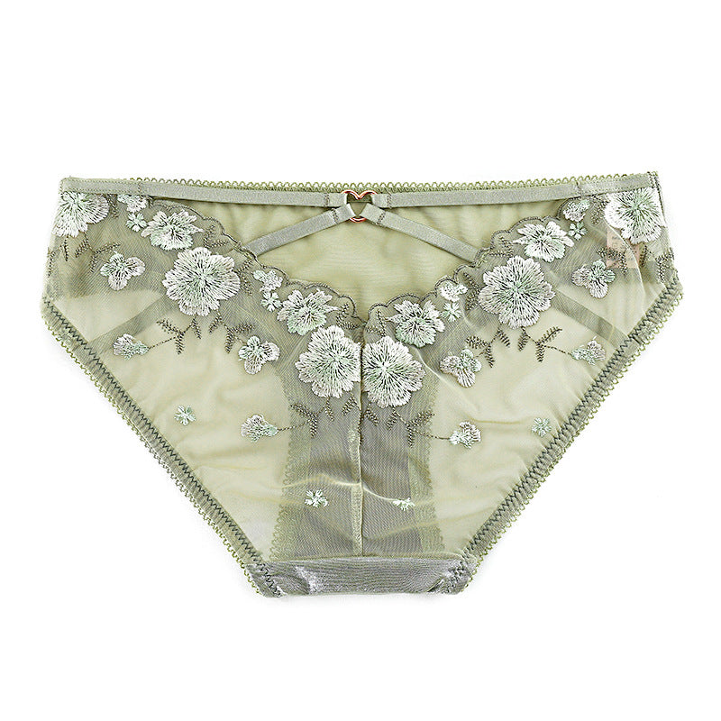 Plum Blossom Embroidered Mesh Briefs Panty