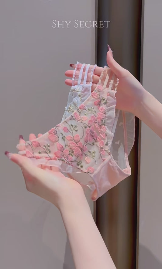 Whispers of Love: Pink Petal Embroidery and Ruffle Panty